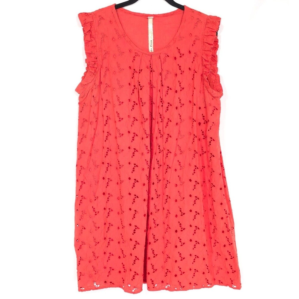 Anthropologie Coral Eyelet Ruffle Mini Dress - Picture 2 of 10